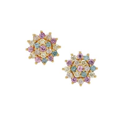 Multi Diamonds with Pink Sapphire Earrings in 9K Gold 1.55cts