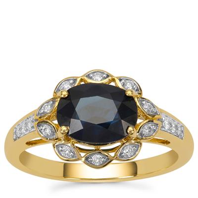 AAA Diego Suarez Blue Sapphire Ring with Diamonds in 18K Gold 2.02cts