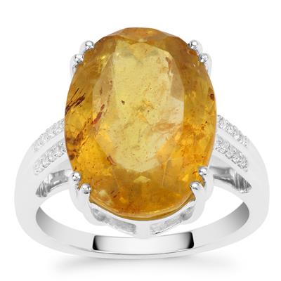 Dominican Amber Ring with White Zircon in Sterling Silver 4.05cts