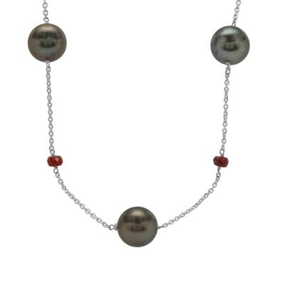 Tahitian Cultured Pearl Necklace with Burmese Jedi Red Spinel in Sterling Silver (11mm)