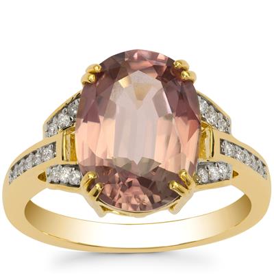 Pink Diaspore Ring with Diamond in 18K Gold 5.18cts
