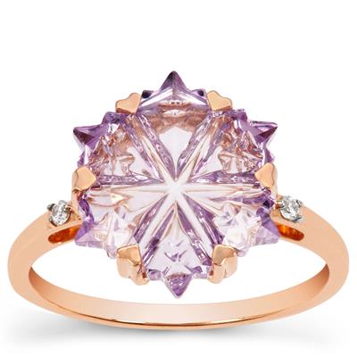 Wobito Snowflake Cut Ametista Amethyst Ring with White Zircon in 9K Rose Gold 4.35cts