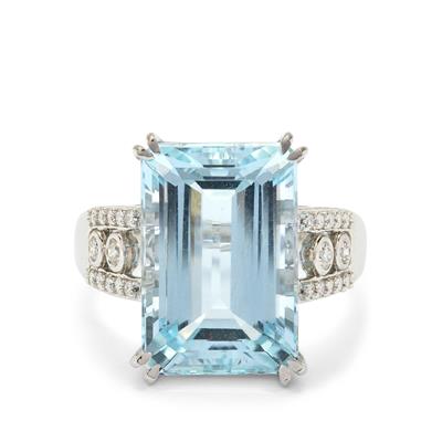 Aquamarine Ring with Diamond in Platinum 950 10.69cts