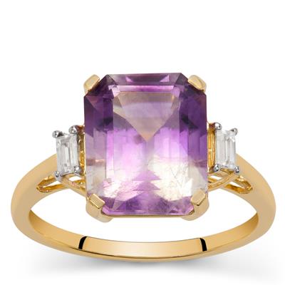 Bi Color Moroccan Amethyst Ring with White Zircon in 9K Gold 4.25cts