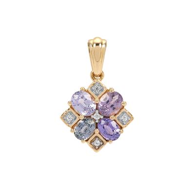 Multi-Colour Sapphire Pendant with White Zircon in 9K Gold 1.20cts