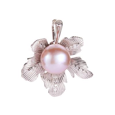 Kaori Freshwater Cultured Pearl Pendant with White Zircon in Sterling Silver (8mm)