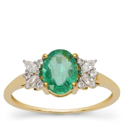 Zambian Emerald Ring with White Zircon in 9K Gold 1.40cts