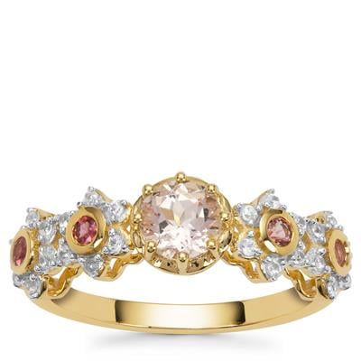 Idar Pink Morganite, Pink Tourmaline Ring with White Zircon in 9K Gold 0.90cts