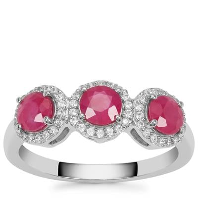 Kenyan Ruby Ring with White Zircon in Platinum Plated Sterling Silver 1.65cts