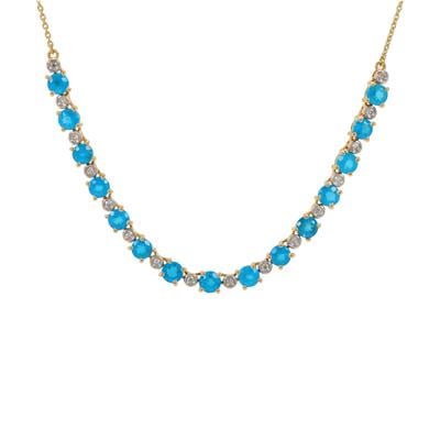 Vivid Blue Apatite Necklace with Diamond in 18K Gold 4.21cts