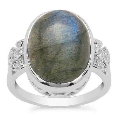 Labradorite Ring with White Zircon in Sterling Silver 9.20cts