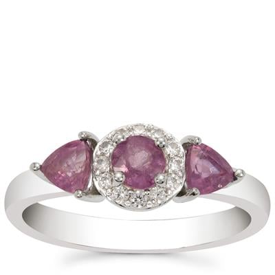 Ilakaka Hot Pink Sapphire Ring with White Zircon in Sterling Silver 1.25cts