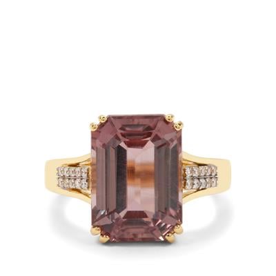 Pink Diaspore Ring with Diamond in 18K Gold 9.45cts