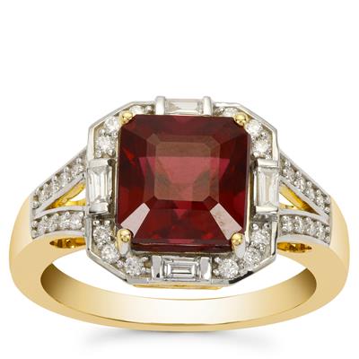 Malawi Garnet Ring with Diamond in 18K Gold 4.84cts