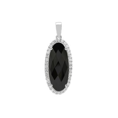 Black Spinel Pendant with White Zircon in Sterling Silver 16.65cts