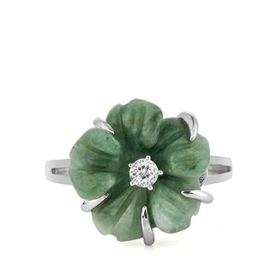 Type A Burmese Jade Ring with White Topaz in Sterling Silver 7.20cts