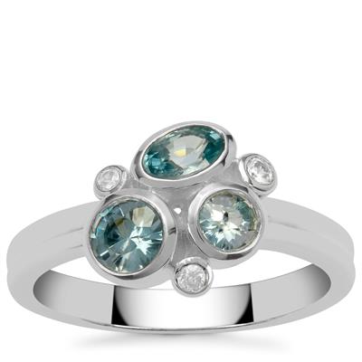  Ratanakiri Blue, White Zircon Ring in Sterling Silver 1cts