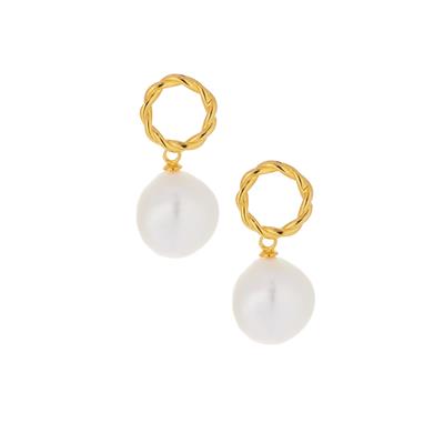 Baroque Freshwater Cultured Pearl Earrings in Gold Tone Sterling Silver (12x10mm)