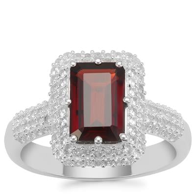 Nampula Garnet Ring with White Zircon in Sterling Silver 3.14cts