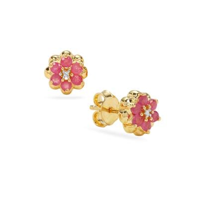 Malagasy Ruby Earrings with White Zircon in Gold Plated Sterling Silver 0.60ct