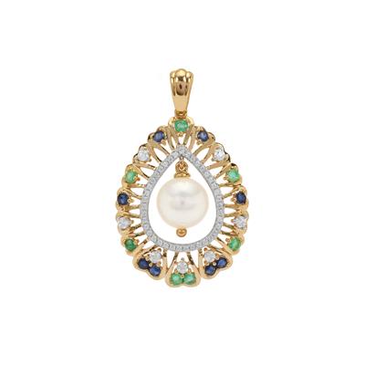 South Sea Cultured Pearl Pendant with Multi Colour Gemstone in 9K Gold (9mm)