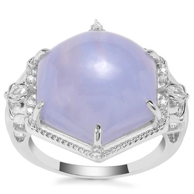 Blue Lace Agate Ring with White Zircon in Sterling Silver 9.16cts