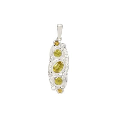 Ambilobe Sphene Pendant with White Zircon in Sterling Silver 1.45cts