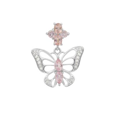 Pink, White Topaz Pendant in Sterling Silver 1ct