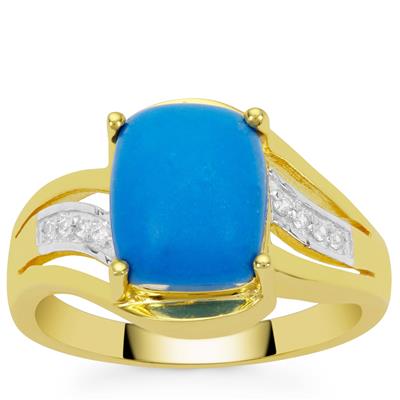 Ceruleite Ring with White Zircon in Gold Plated Sterling Silver 2.05cts