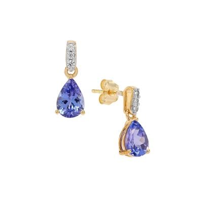 AA Tanzanite Earrings with White Zircon in 9K Gold 1.35cts