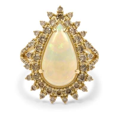 Coober Pedy Opal Ring with Argyle Cognac Diamonds in 18K Gold 3.75cts