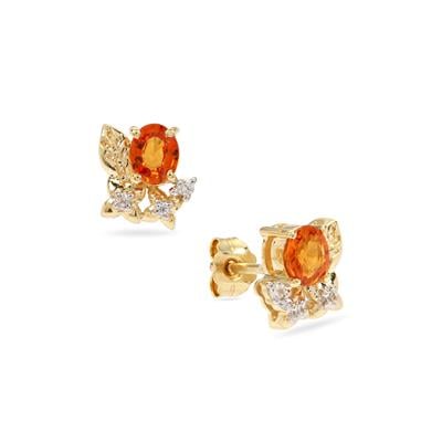 Padparadscha Sapphire Earrings with White Zircon in 9K Gold 1ct
