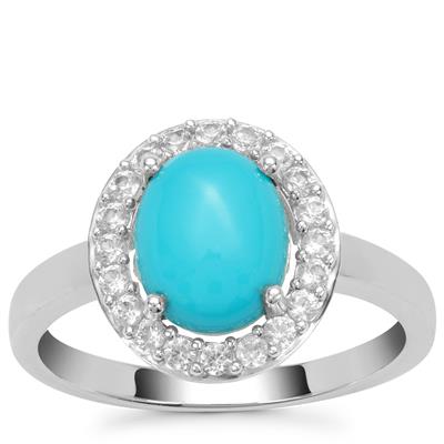 Sleeping Beauty Turquoise Ring with White Zircon in Sterling Silver 2cts