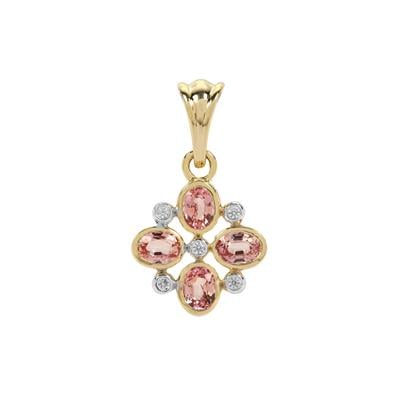 Padparadscha Sapphire Pendant with White Zircon in 9K Gold 1ct