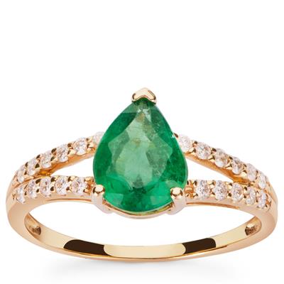 Emerald & White Diamond Ring in 18K Gold ATGW 1.65cts