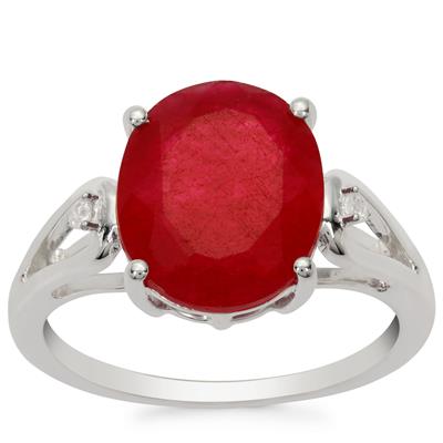 Ruby Quartz Ring with White Zircon in Sterling Silver 4.25cts 