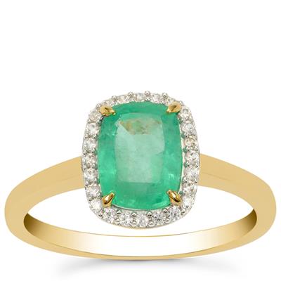 Colombian Emerald Ring with White Zircon in 9K Gold 1.60cts (F)