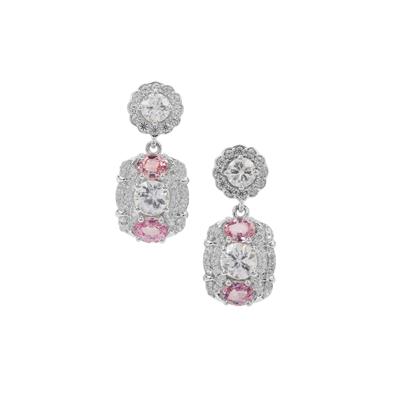 Ratanakiri Zircon Earrings with Pink Sapphire in Sterling Silver 5.50cts