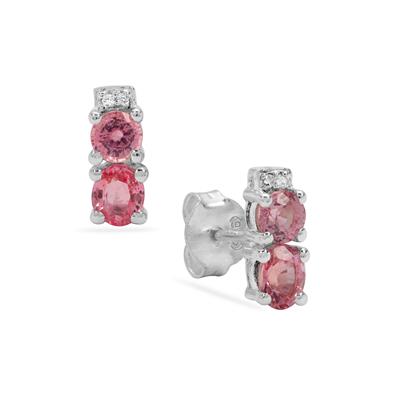 Sakaraha Pink Sapphire Earrings with White Zircon in Sterling Silver 1.60cts