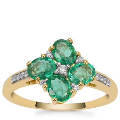 Zambian Emerald Ring with White Zircon in 9K Gold 1.45cts