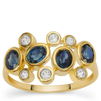 Diego Suarez Blue Sapphire Sapphire Ring with White Zircon in 9K Gold 1.70cts