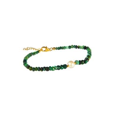 Emerald Graduated Bracelet with Freshwater Cultured Pearl in Gold Tone Sterling Silver (7.50 mm)