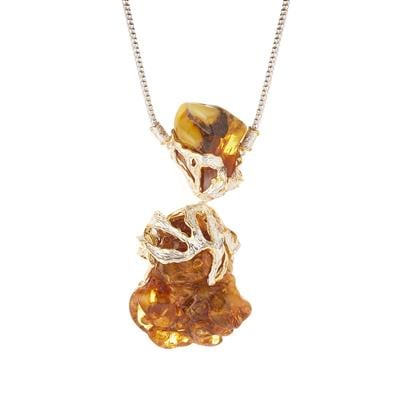 Baltic Amber Necklace in Two Tone Sterling Silver