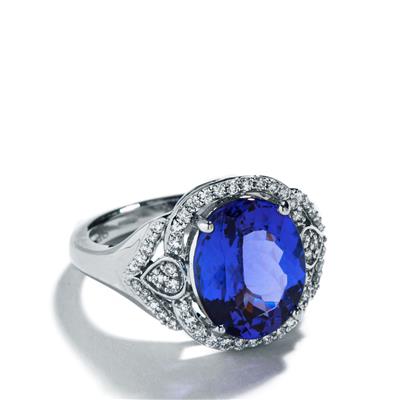 AAA Tanzanite Ring with Diamond in Platinum 950 5.07cts