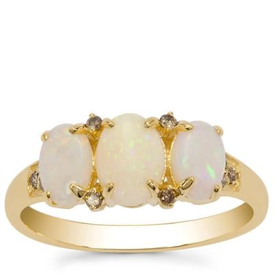 Coober Pedy Opal Ring with Argyle Cognac Diamonds in 9K Gold 1ct