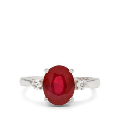 Bemainty Ruby Ring with White Topaz in Sterling Silver 4cts