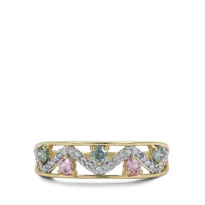 White Diamonds, Blue Lagoon Ring with Pink Sapphire in 9K Gold 0.55ct