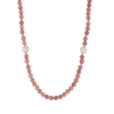 Strawberry Quartz T Bar Clasp Necklace with White Moonstone in Sterling Silver 149cts