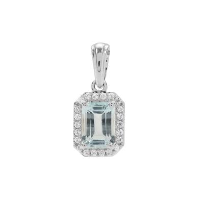 Aquamarine Pendant with White Zircon in Sterling Silver 1ct