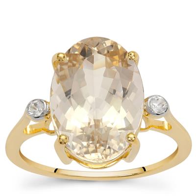Champagne Danburite Ring with White Zircon in 9K Gold 6.15cts